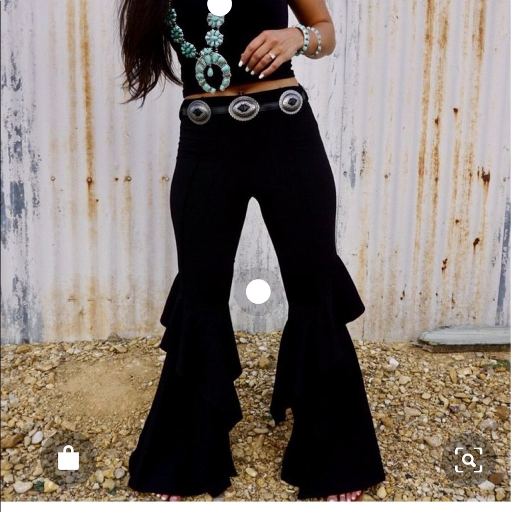 Black ruffled western pants